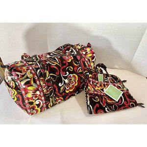 Vera Bradley Puccini Large Duffle Hanging Cosmetic Jewelry Bag Brown Red Gold